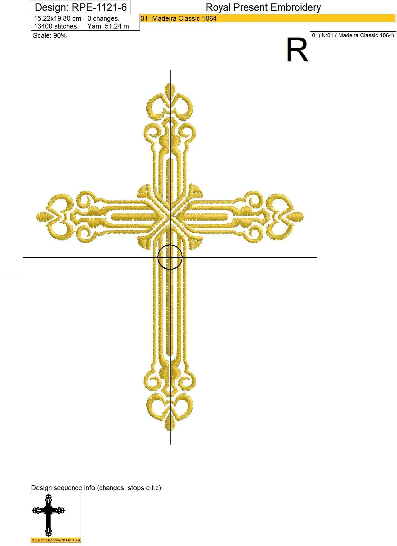 Machine Embroidery Design Gold Cross 6 sizes Crosses Royal