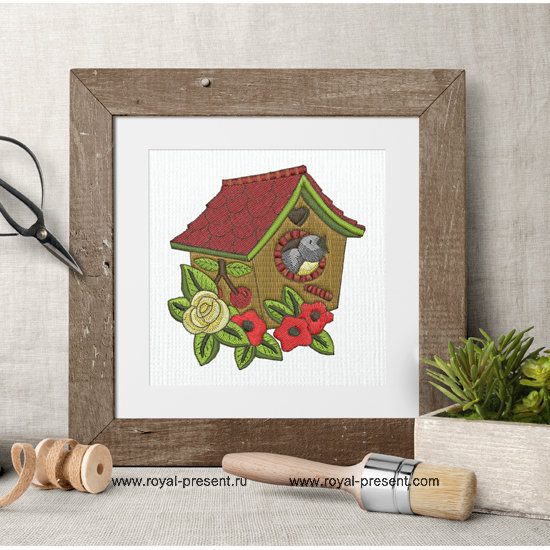 Free Machine Embroidery Design Birds With Nesting Box RPE-807