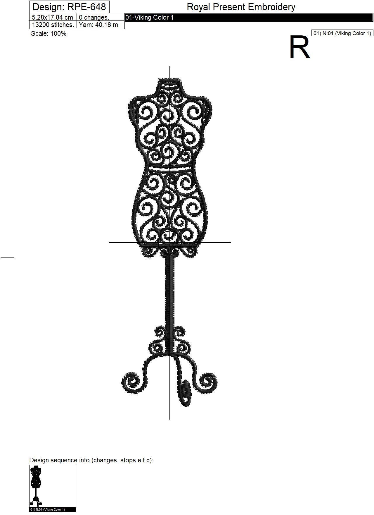 Vintage mannequin Machine Embroidery Design - 6 sizes
