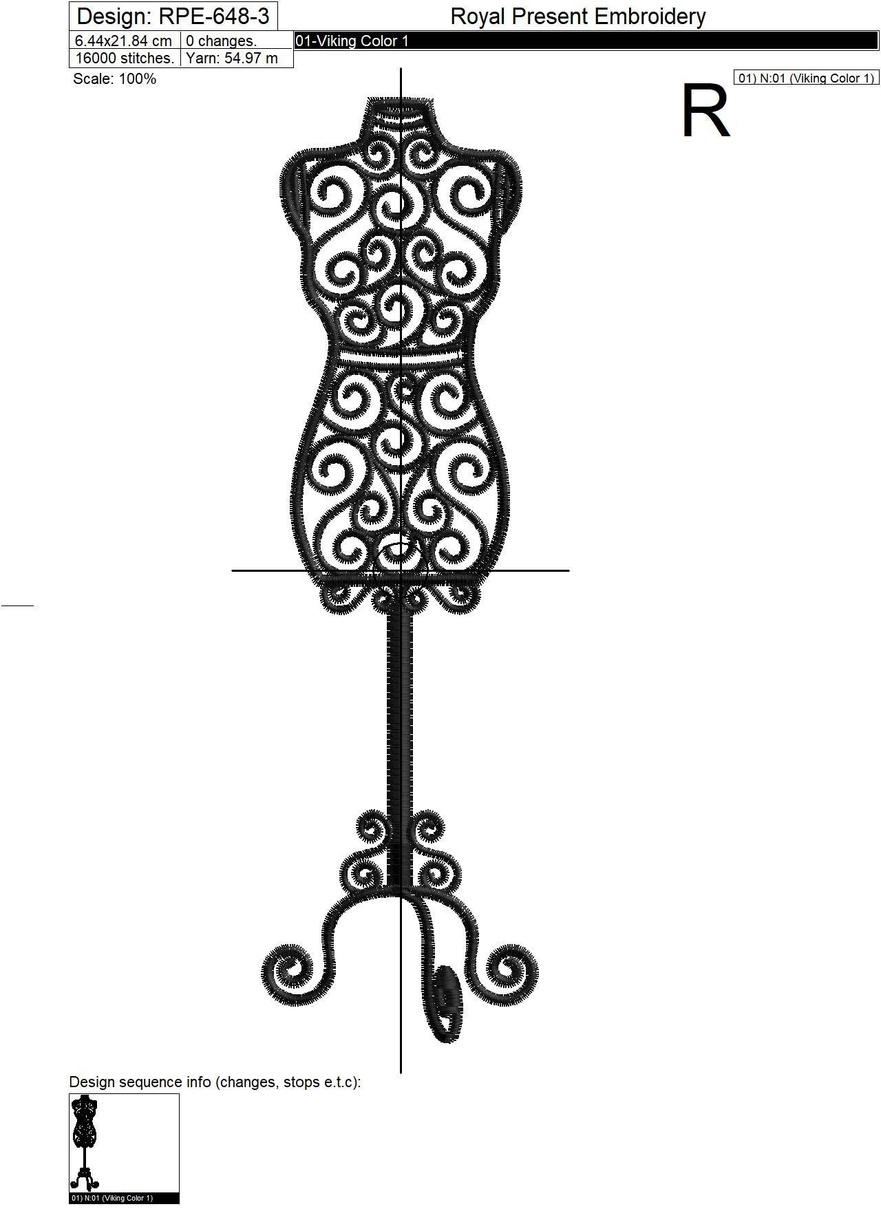 Vintage mannequin Machine Embroidery Design - 6 sizes