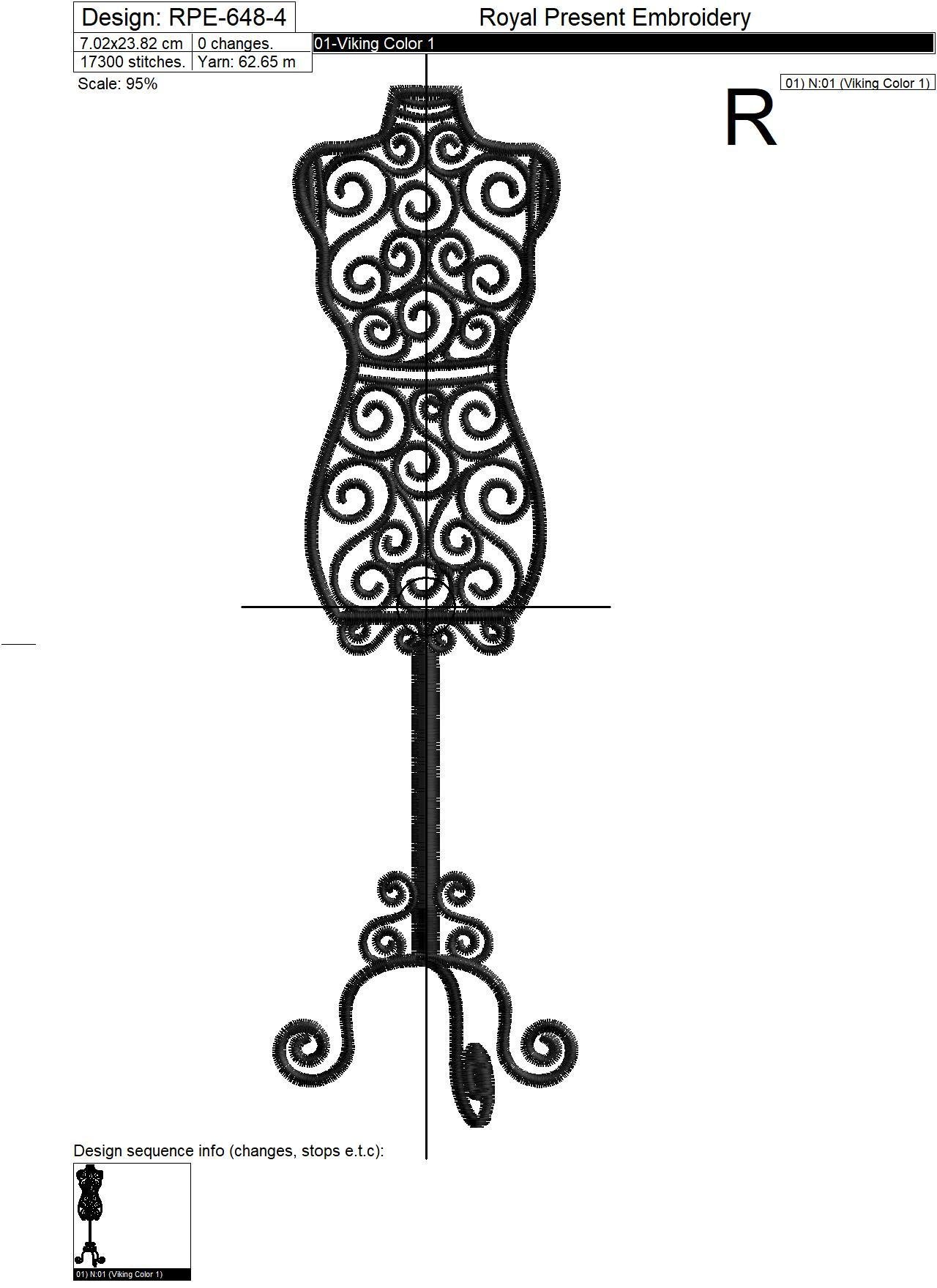 Vintage mannequin Machine Embroidery Design - 6 sizes