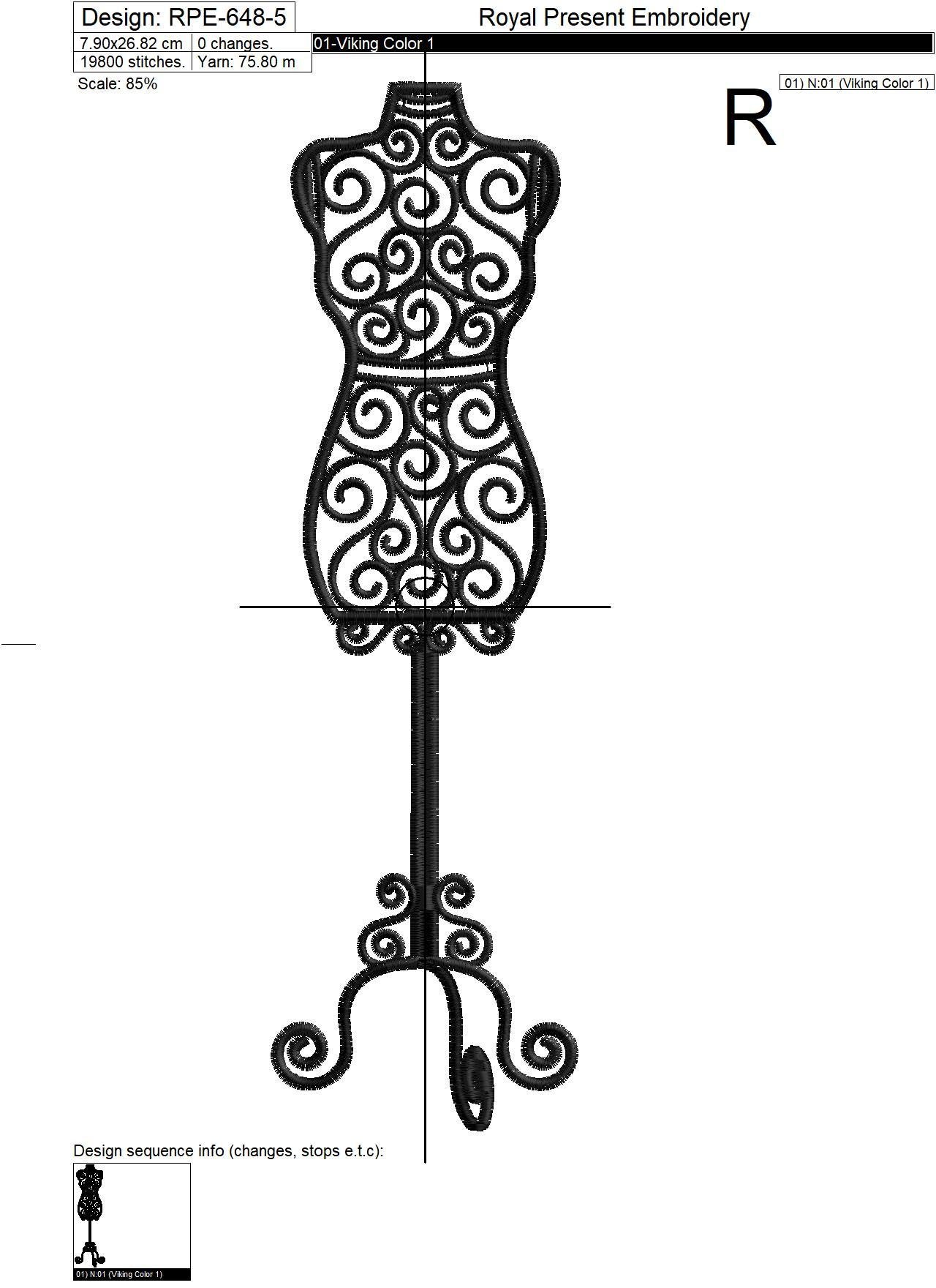 Vintage mannequin Machine Embroidery Design - 6 sizes
