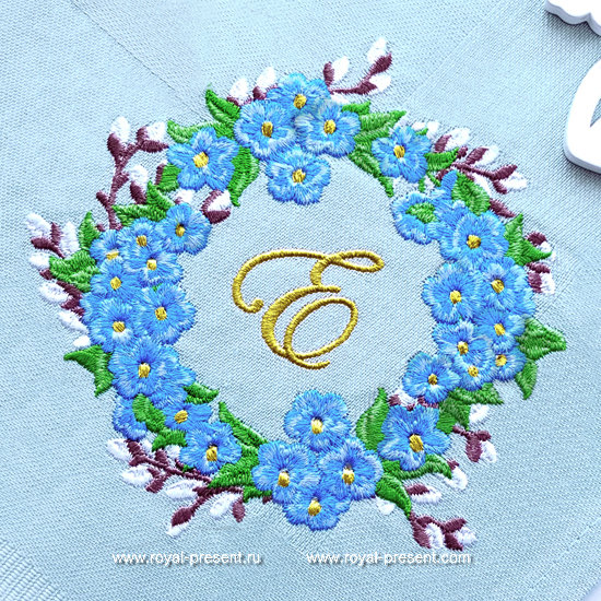 Forget-me-nots and Pussy-Willow Frame Embroidery Design - 3 sizes RPE-1273