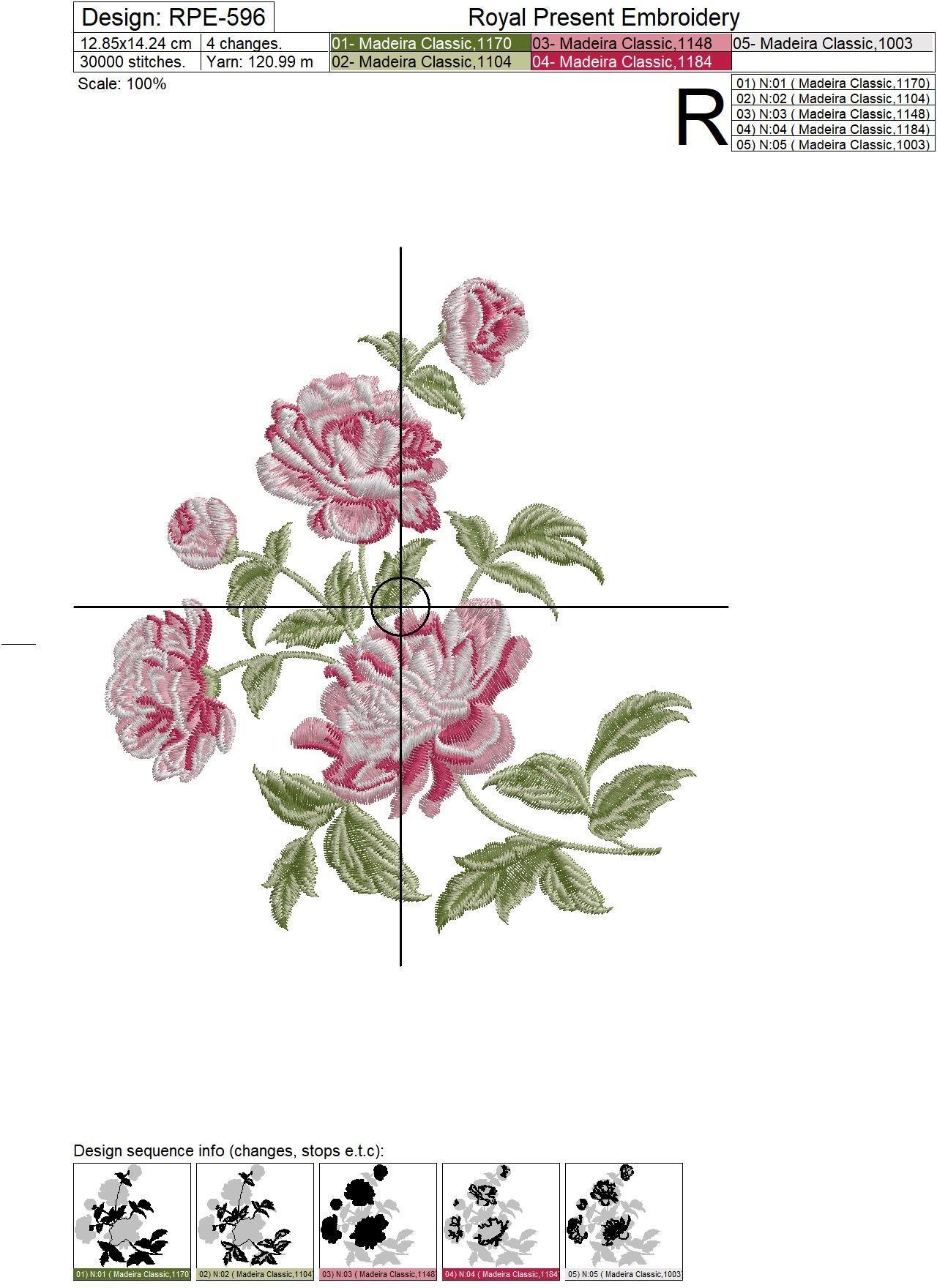 Pink peonies Machine Embroidery Design - 4 sizes