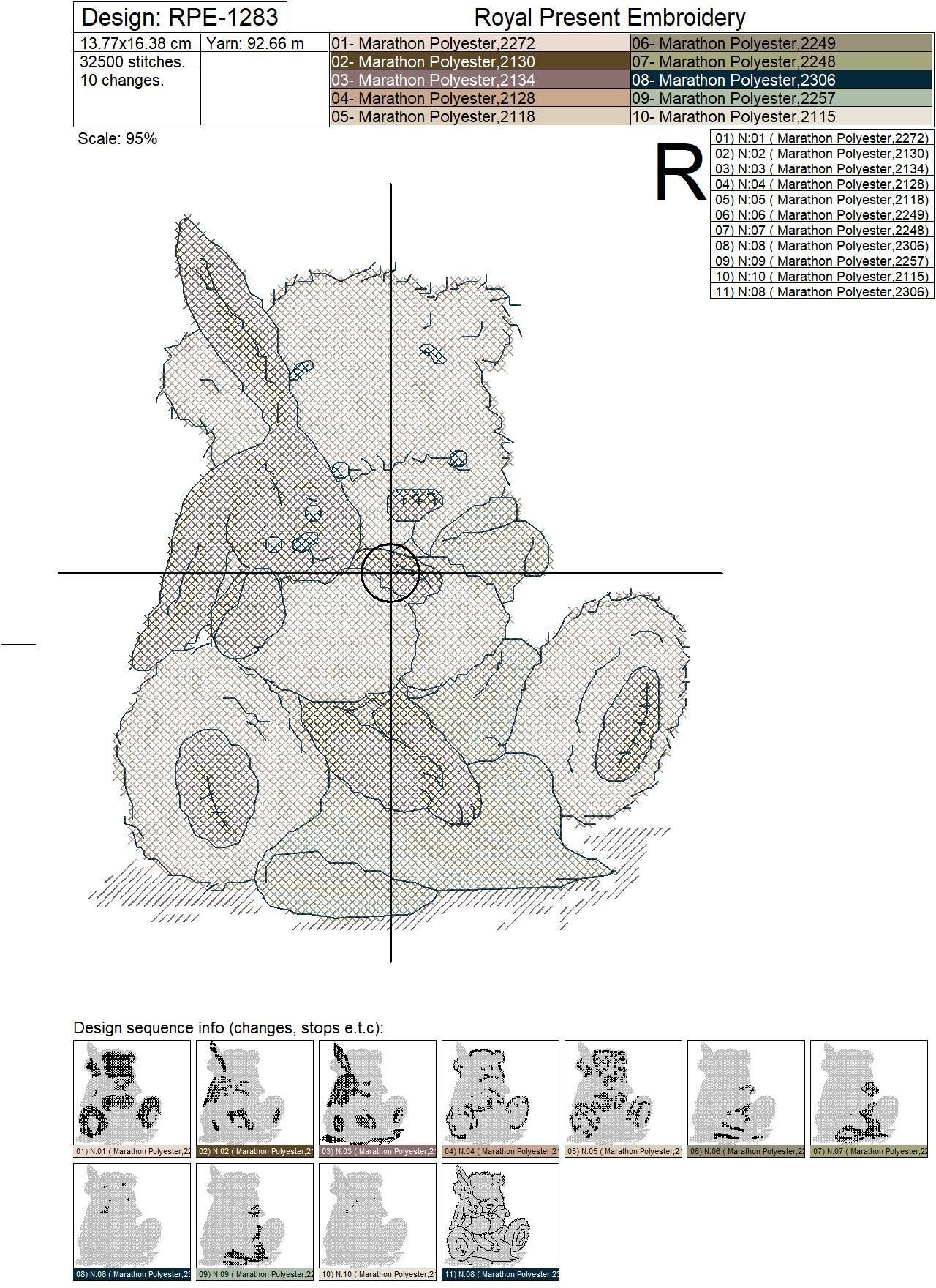 Teddy-Bear Cross-Stitch Machine Embroidery Design - 2 sizes