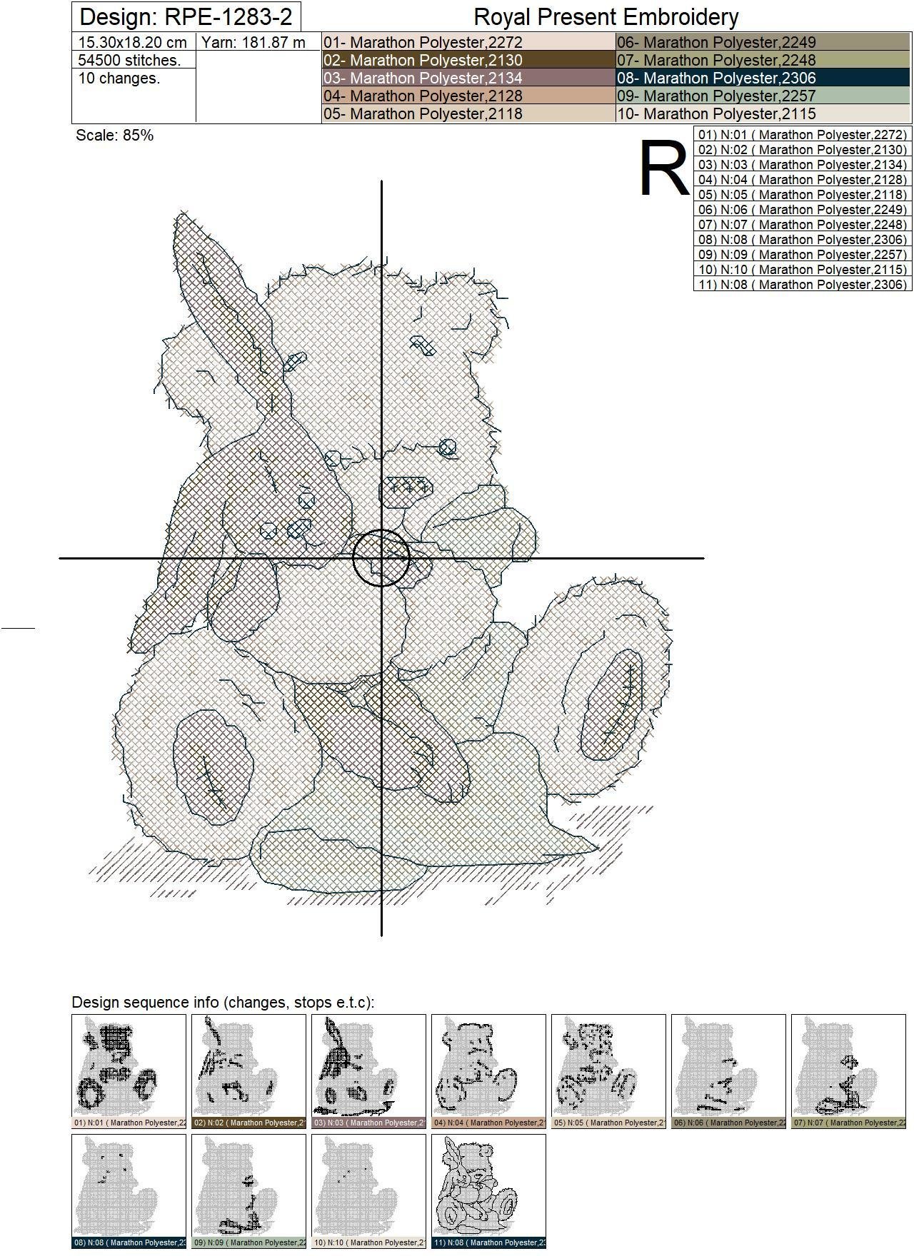 Teddy-Bear Cross-Stitch Machine Embroidery Design - 2 sizes