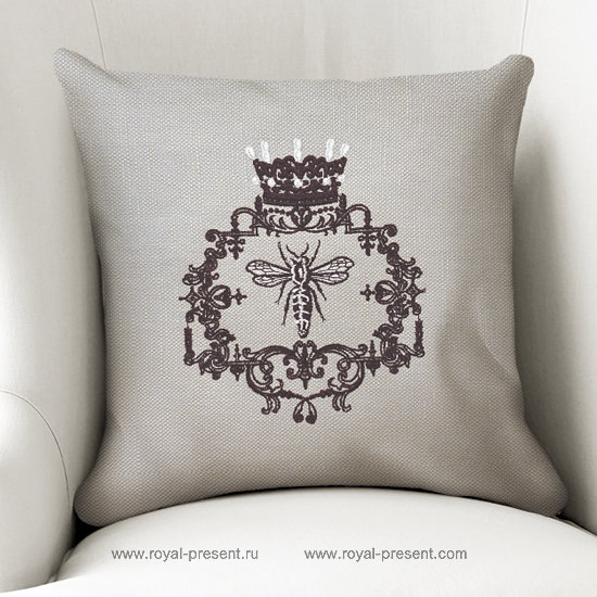 French Queen Bee Machine Embroidery Design - 5 sizes RPE-1284