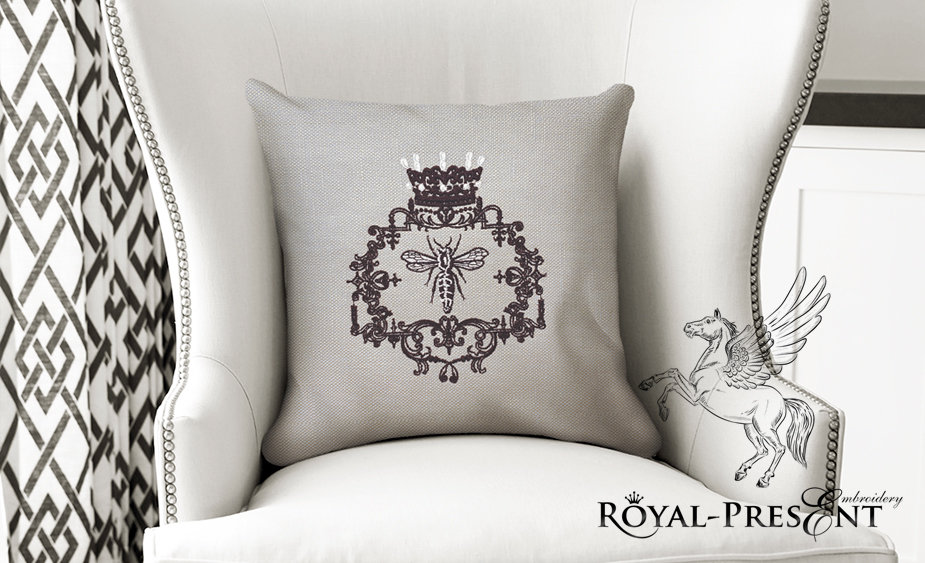French Queen Bee Machine Embroidery Design - 5 sizes