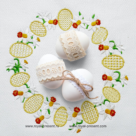 Daffodils Wreath Machine Embroidery Design - 4 sizes RPE-1281