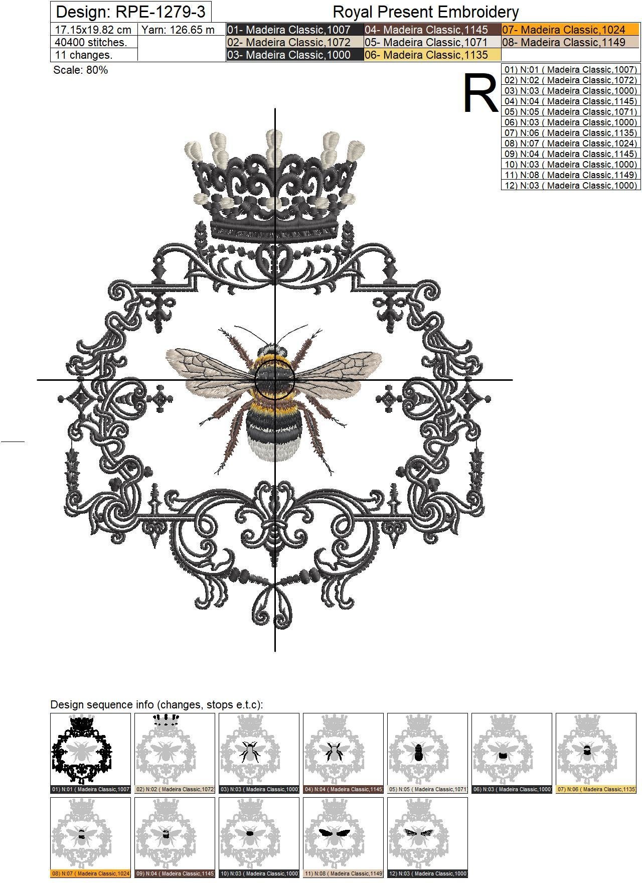 Queen Bee machine embroidery design - 3 sizes