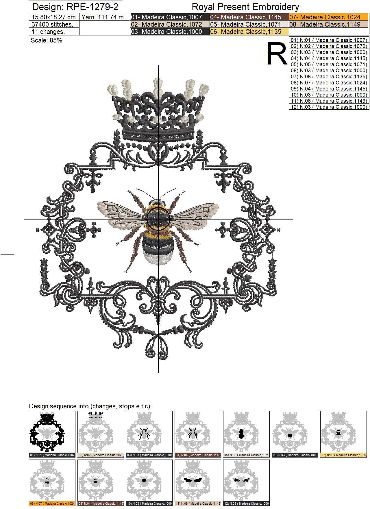 Queen Bee machine embroidery design - 3 sizes
