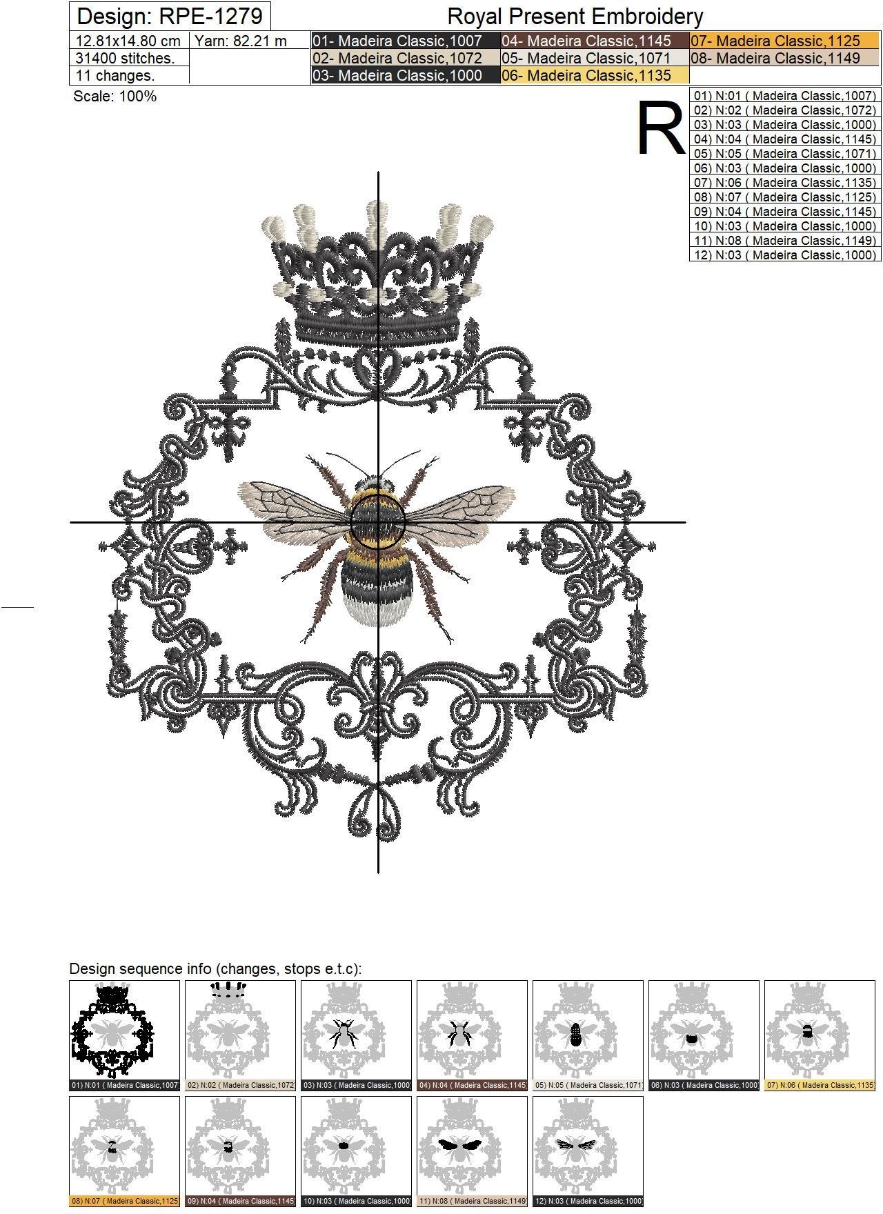 Queen Bee machine embroidery design - 3 sizes