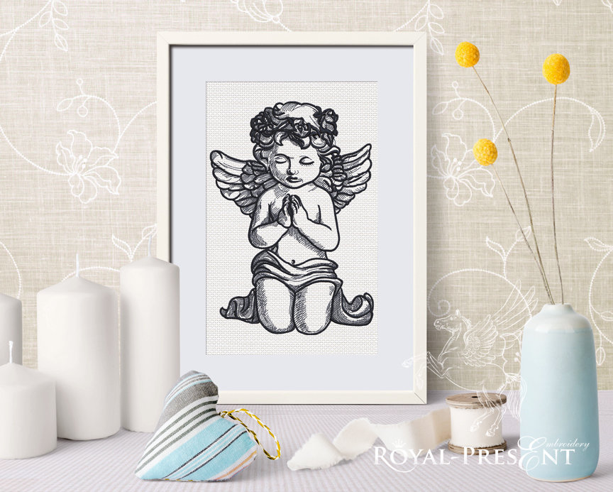 Praying Angel Machine Embroidery Design - 5 sizes