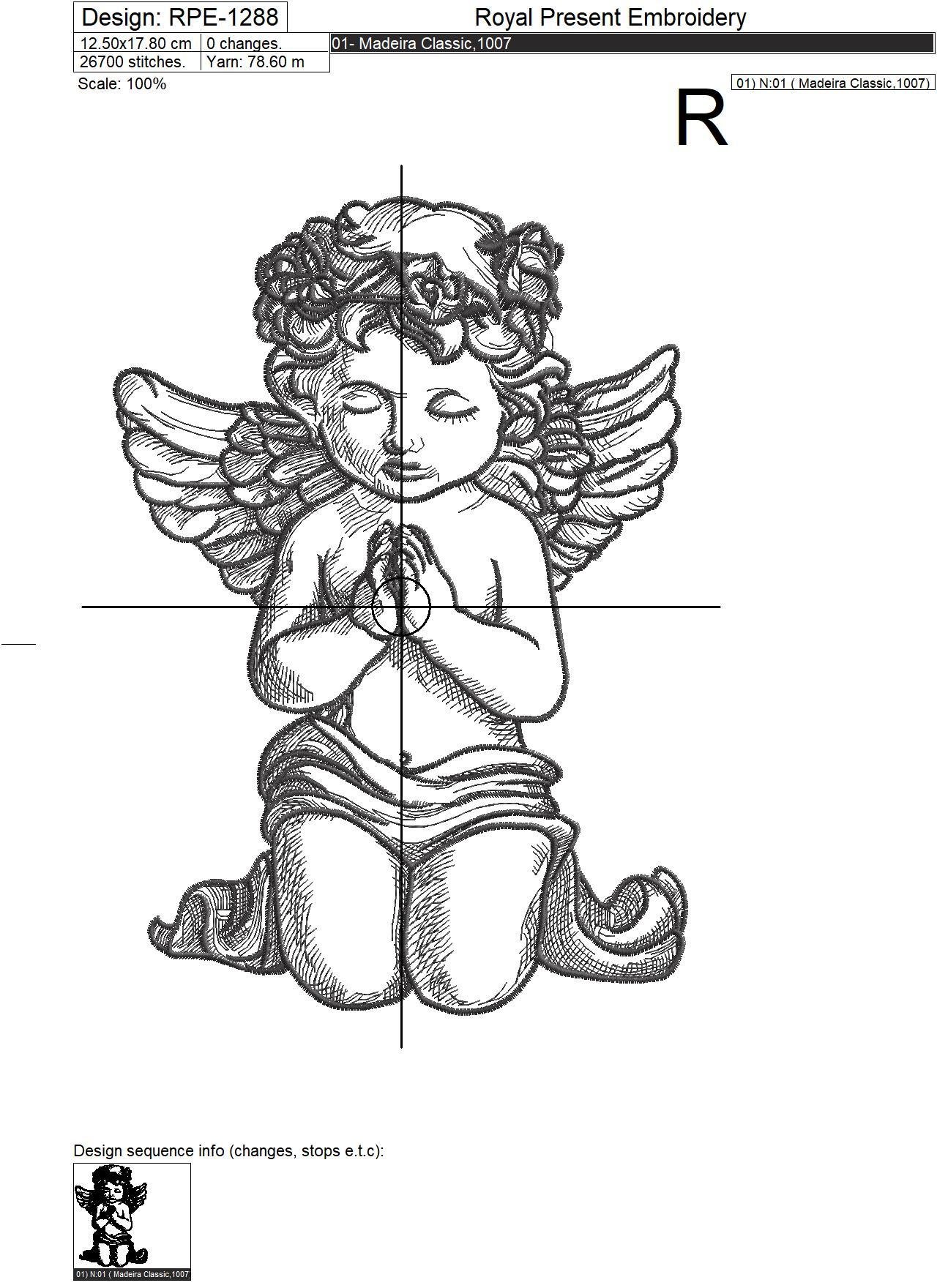 Praying Angel Machine Embroidery Design - 5 sizes
