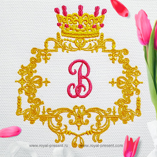 Royal monogram frame Embroidery Design - 3 sizes RPE-1280