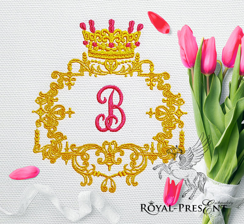 Royal monogram frame Embroidery Design - 3 sizes