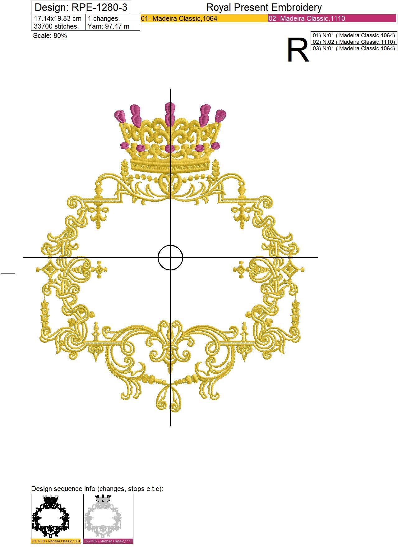 Royal monogram frame Embroidery Design - 3 sizes