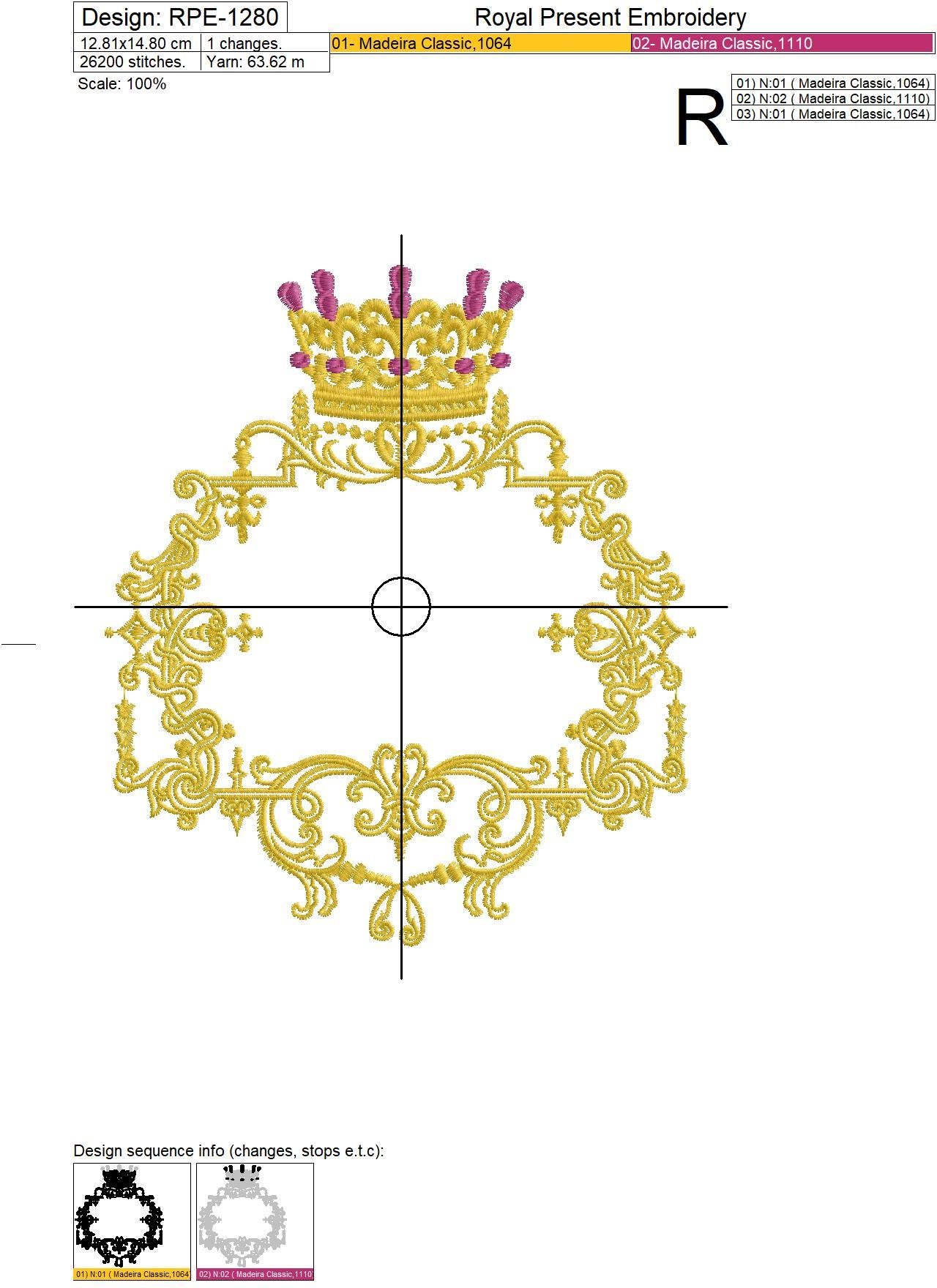 Royal monogram frame Embroidery Design - 3 sizes