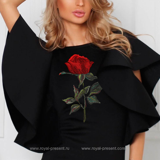 Beautiful Red Rose Machine Embroidery Design - 4 sizes RPE-979