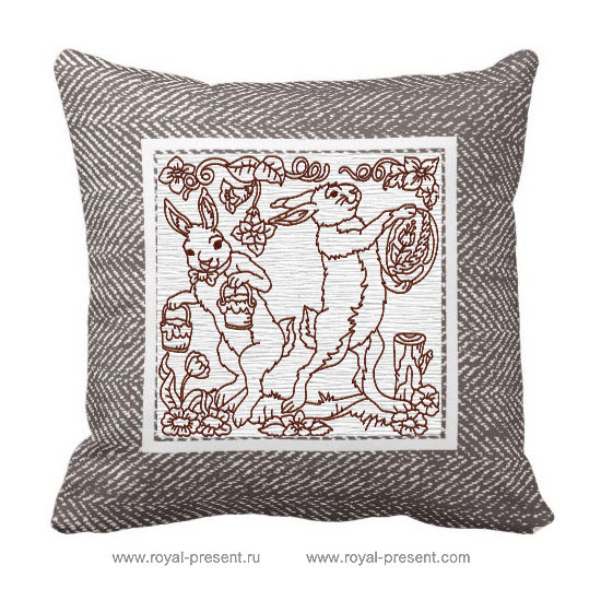 RedWork Machine Embroidery Design Easter Bunnies RPE-937-01