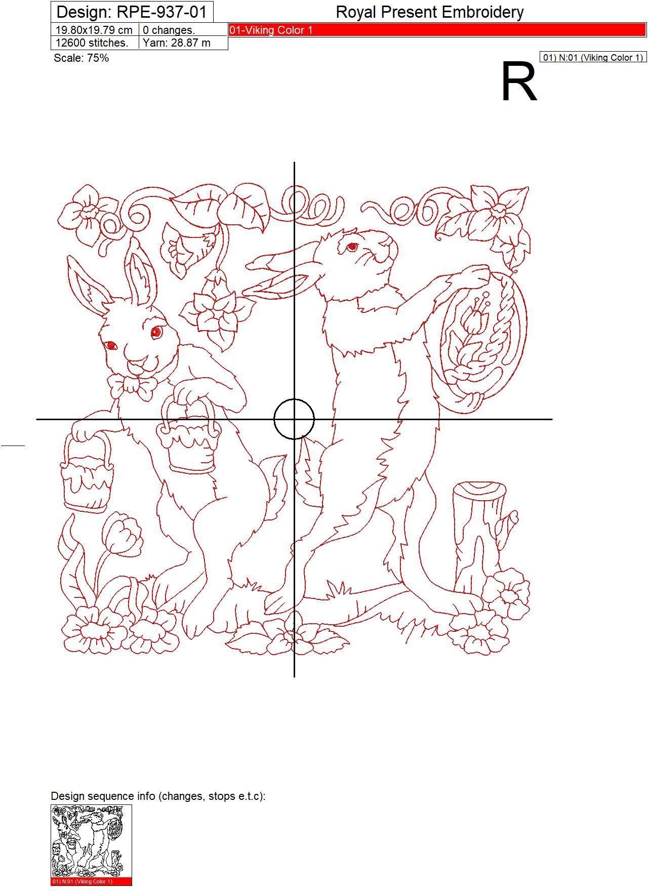 RedWork Machine Embroidery Design Easter Bunnies