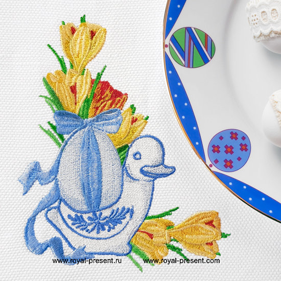 Blue Easter Duck Machine Embroidery Design RPE-1290