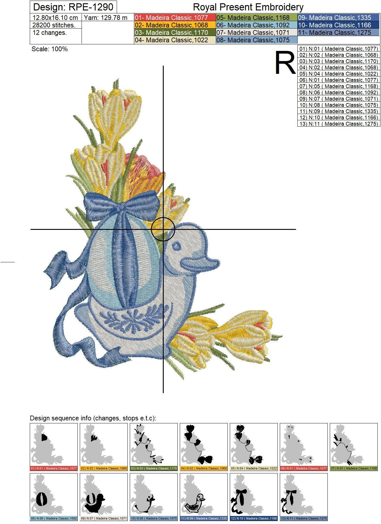 Blue Easter Duck Machine Embroidery Design