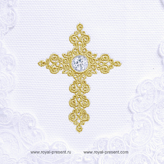 Christian Cross Machine Embroidery Design with Crystal RPE-261