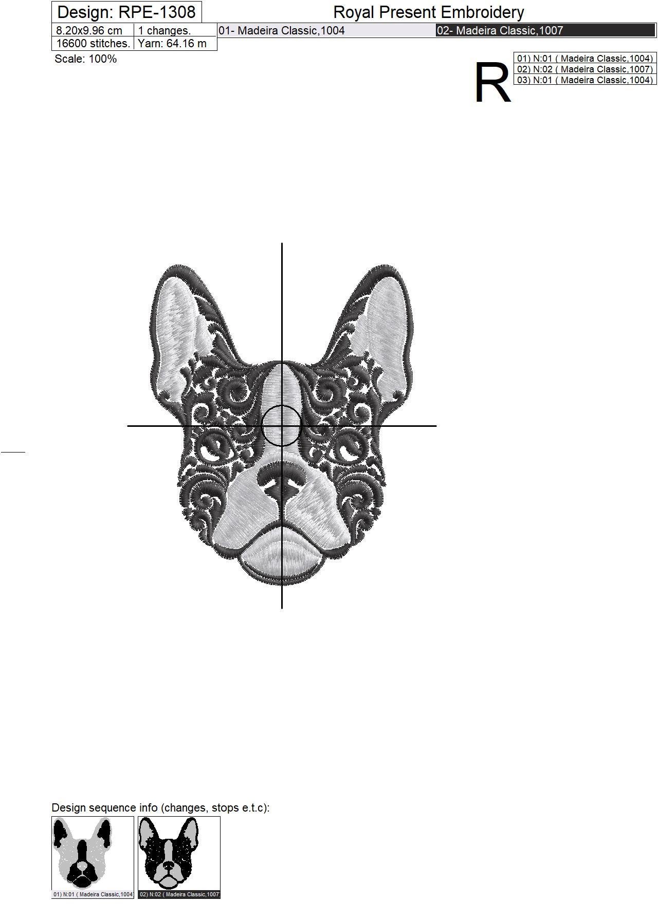 Portrait French Bulldog Machine Embroidery Design - 5 sizes