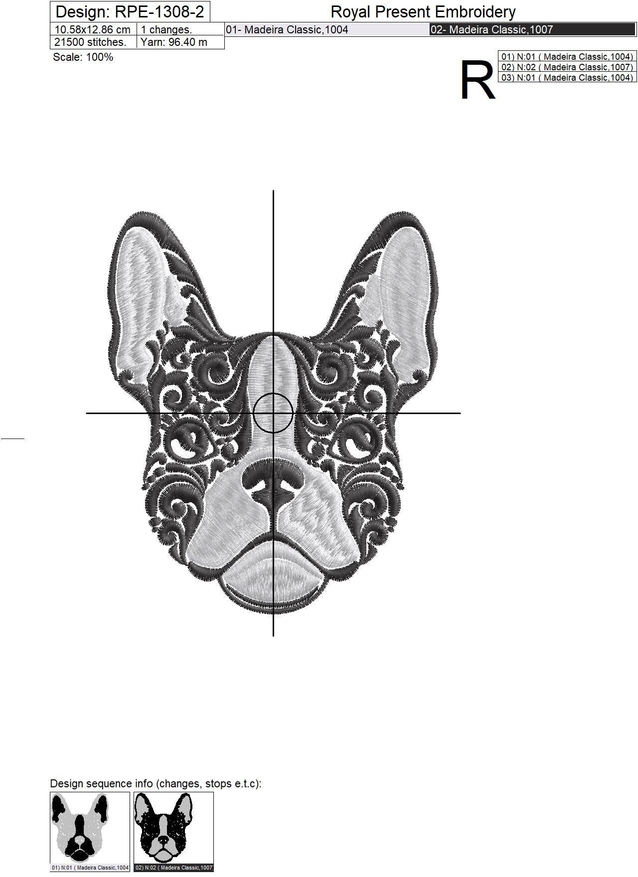 Portrait French Bulldog Machine Embroidery Design - 5 sizes