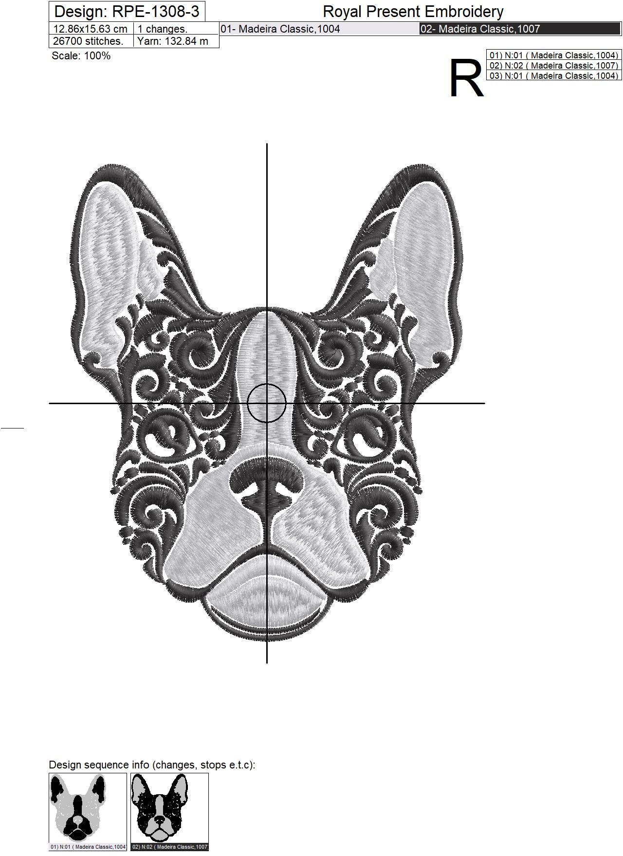 Portrait French Bulldog Machine Embroidery Design - 5 sizes