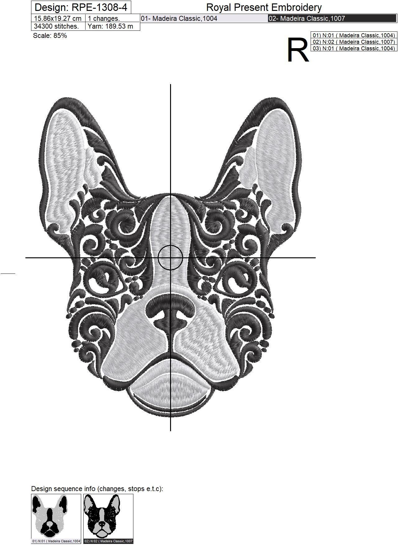 Portrait French Bulldog Machine Embroidery Design - 5 sizes
