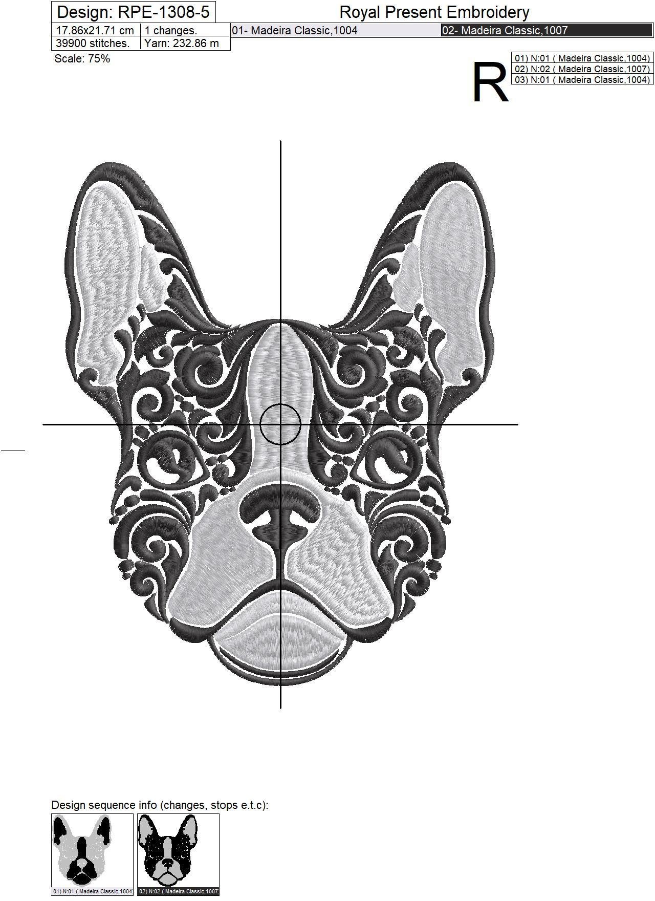 Portrait French Bulldog Machine Embroidery Design - 5 sizes