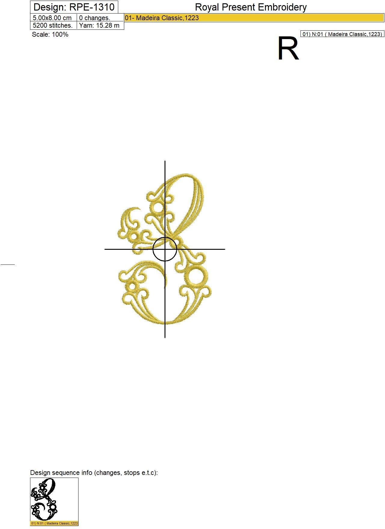 Machine Embroidery Design Vintage letter S