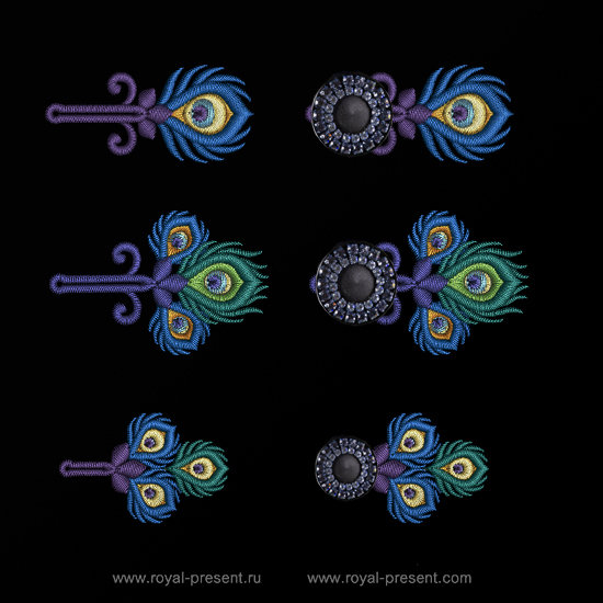 Peacock feather buttonholes Embroidery Designs RPE-1314