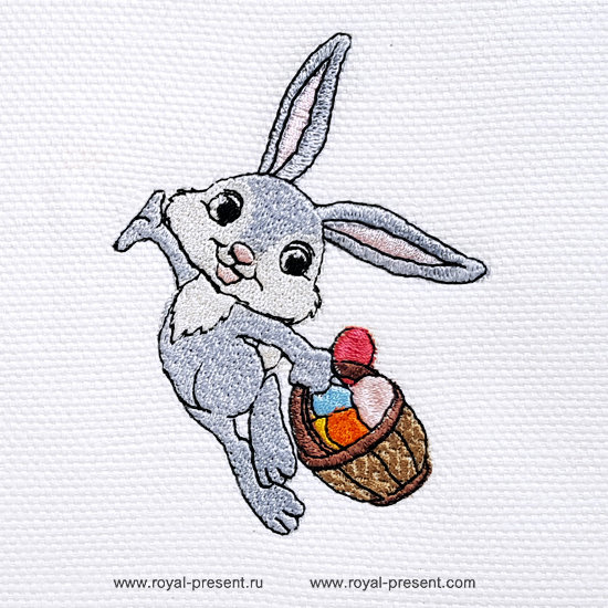 Machine Embroidery Design Cute Easter Bunny carries the basket RPE-845