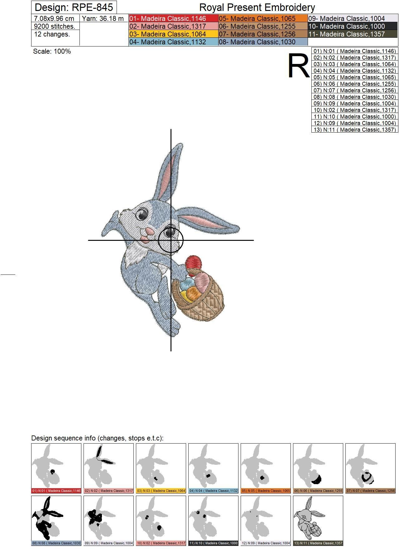 Machine Embroidery Design Cute Easter Bunny carries the basket