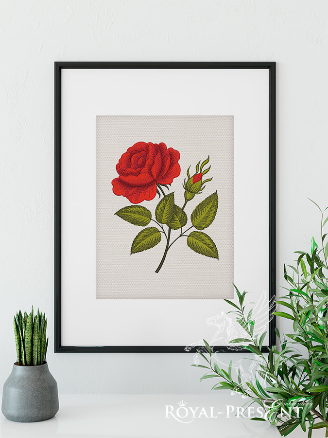 Machine Embroidery Design Vintage rose flower - 4 sizes RPE-957