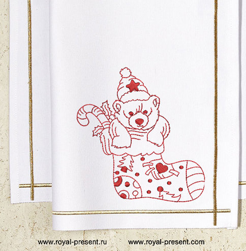Machine embroidery design Christmas bear in stocking RPE-934-07