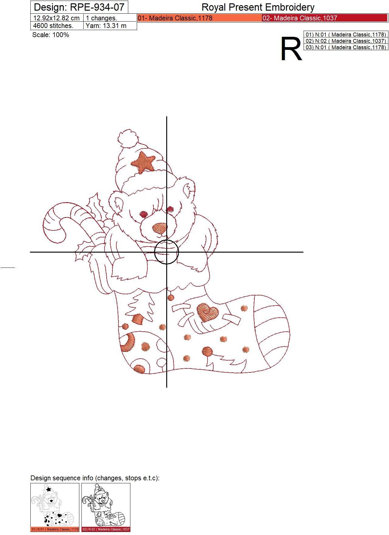 Machine embroidery design Christmas bear in stocking