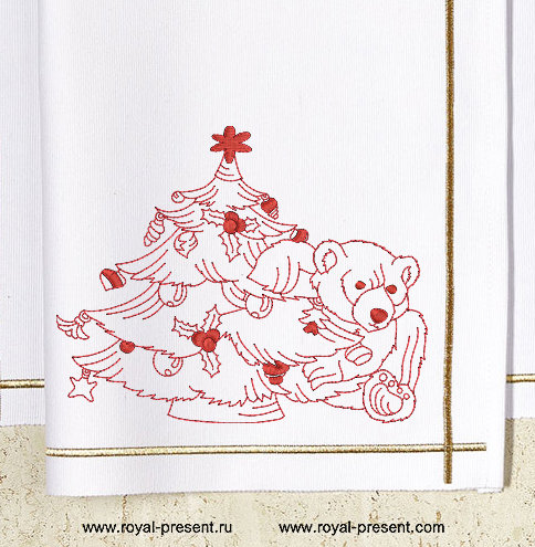 Machine Embroidery Design Christmas Bear with Christmas tree RPE-934-02