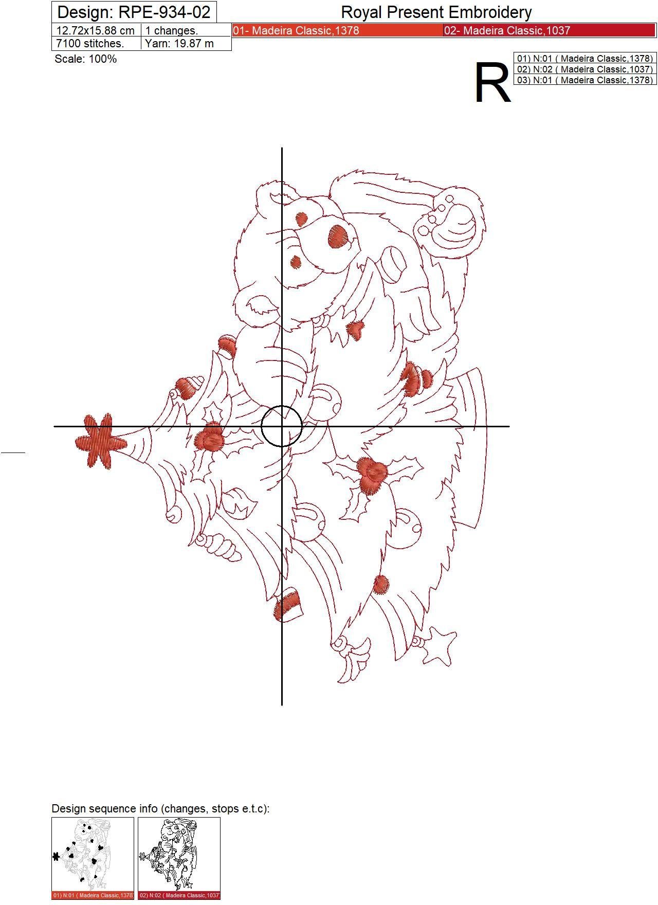 Machine Embroidery Design Christmas Bear with Christmas tree