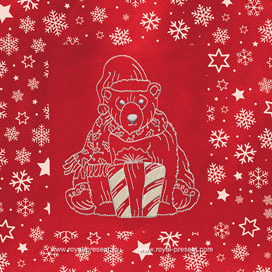 Machine embroidery design Christmas bear holding big present RPE-934-06