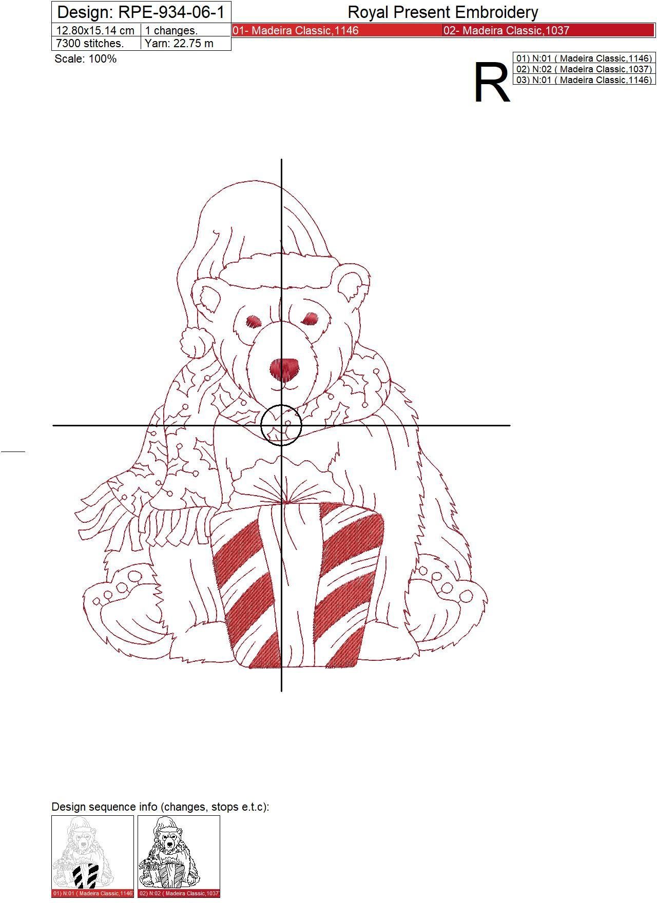 Machine embroidery design Christmas bear holding big present