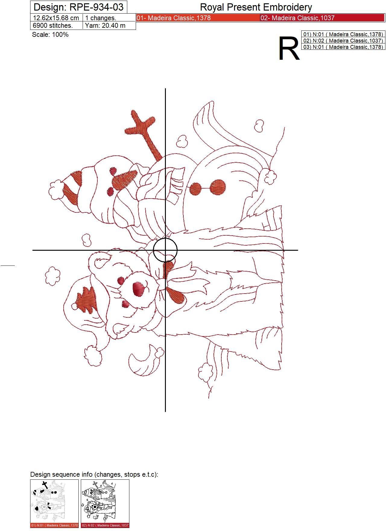 Red work Machine Embroidery Design Christmas Bear
