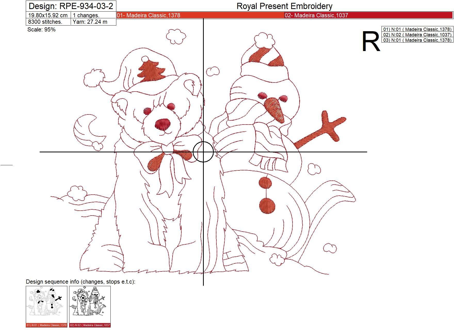 Red work Machine Embroidery Design Christmas Bear