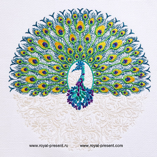 Peacock Machine Embroidery Pattern - 4 sizes RPE-1319