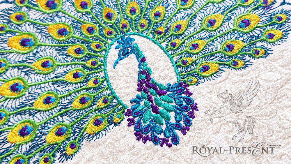 Peacock Machine Embroidery Pattern - 4 sizes