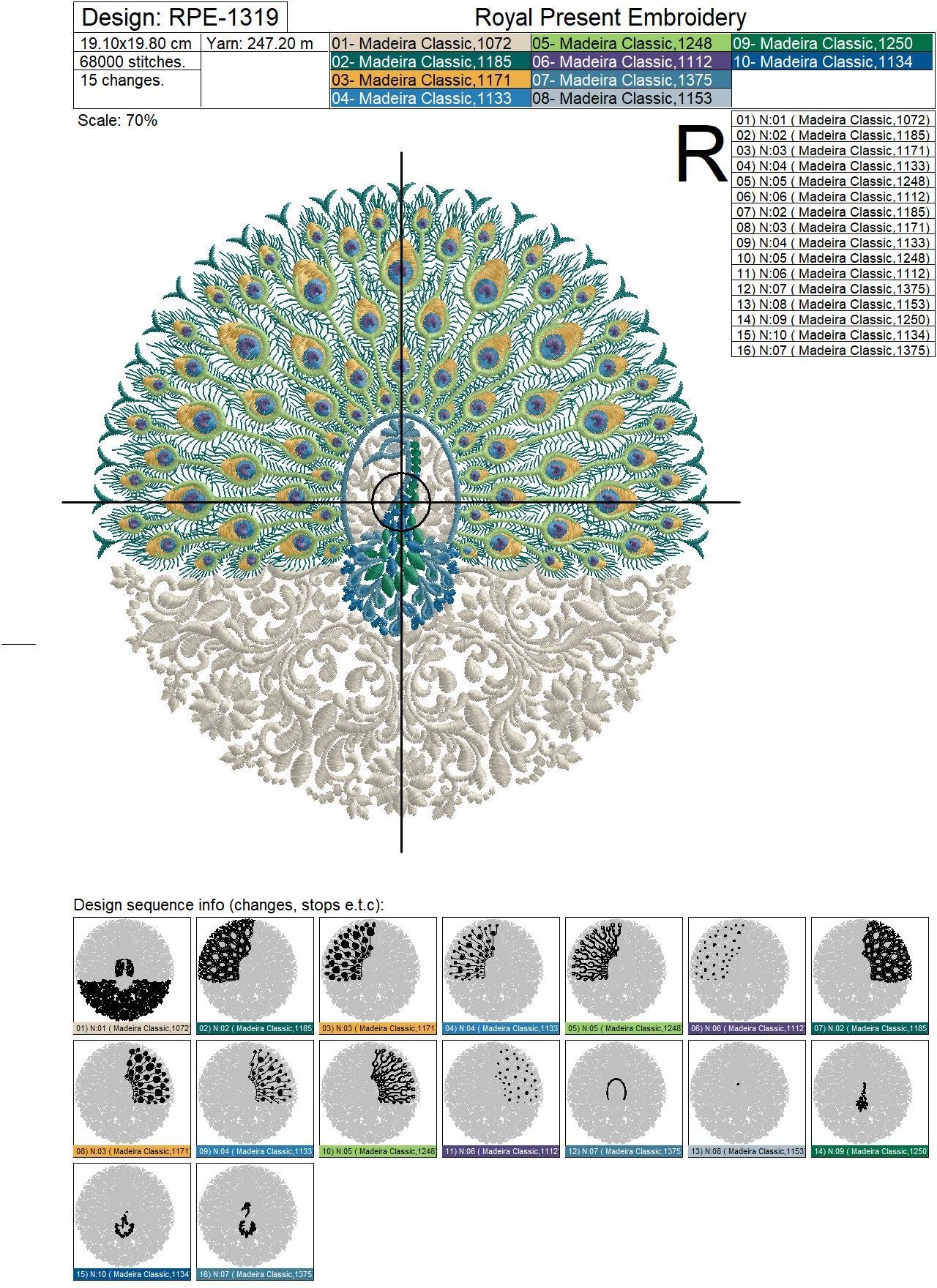 Peacock Machine Embroidery Pattern - 4 sizes