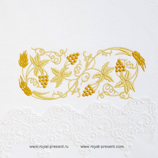 Machine Embroidery Design Gold branch grapes and wheat - 4 sizes RPE-348